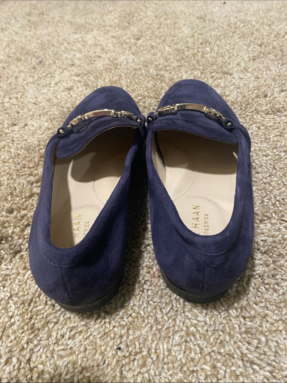 Cole Haan Navy Suede Bit Loafers with Silver Hardware - Picture 4 of 5